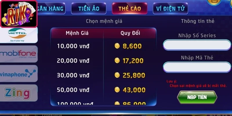 Những điểm cần ghi nhớ để nạp tiền Rikvip hạn chế lỗi
